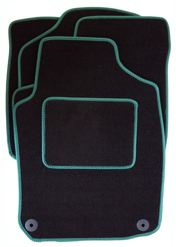 Green Trim Black Car Mats with Carpet Heelpad